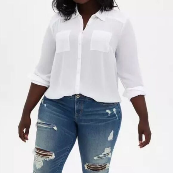 Torrid Madison Georgette Button Up Long Sleeve White Sheer Shirt Women Size 4X - Picture 6 of 16